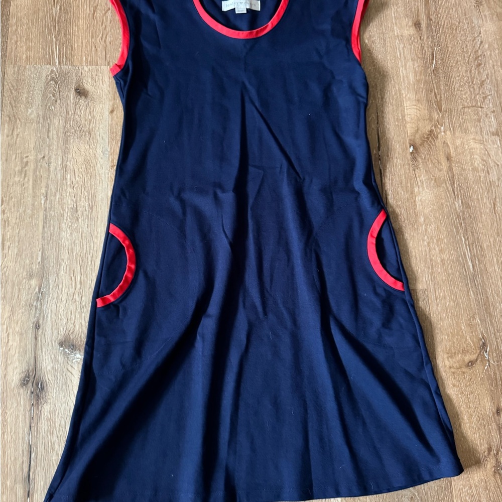 Lesley Evers Blue Navy‎ Dress with Red Accents Size L
